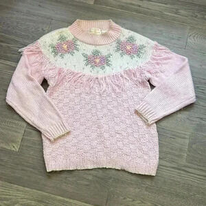 🔥huntington  Ridge🔥 | Vintage 1980’s hand knitted pink sweater with flowers